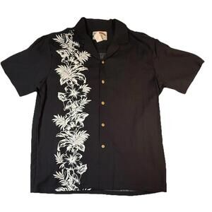 Paradise Found Shirt Mens Medium Hawaiian Black Tropical Palm Trees Rayon